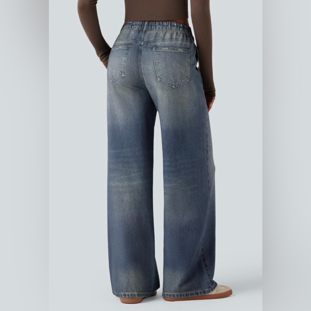 NWT Halara Mid Rise Denim Print French Terry Casual Sweatpants Jeans, XS - Picture 2 of 6